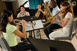 Students playing brass instruments.