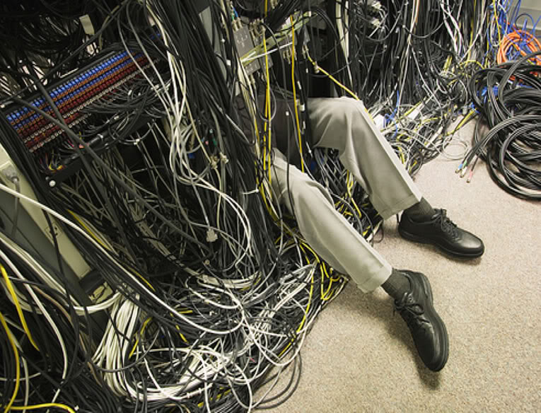 A rats nest of audio cables