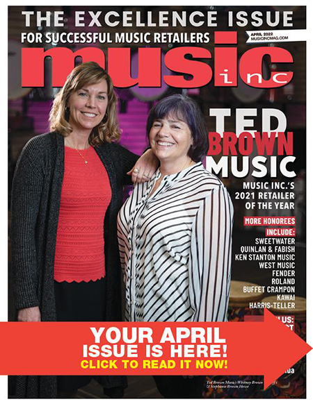 Music inc. magazine cover - Ted Brown Music retailer of the year.