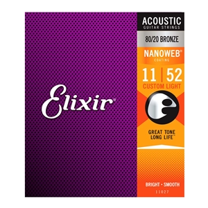 Elixir 11-52 Custom Light Nanoweb Acoustic Guitar String Set