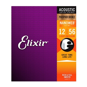 Elixir 12-56 Light/Medium Nanoweb Acoustic Guitar String Set