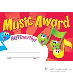 Music Treasures Award Certificate "Noteworthy Music Award" 930170