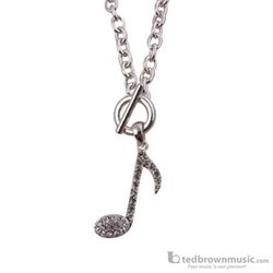 Aim Gifts Necklace Eighth Note Toggle Silver with Rhinestones N465