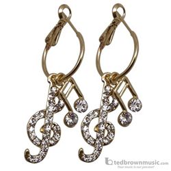 Aim Gifts Earrings Gold Notes & Clefs with Crystals ER434